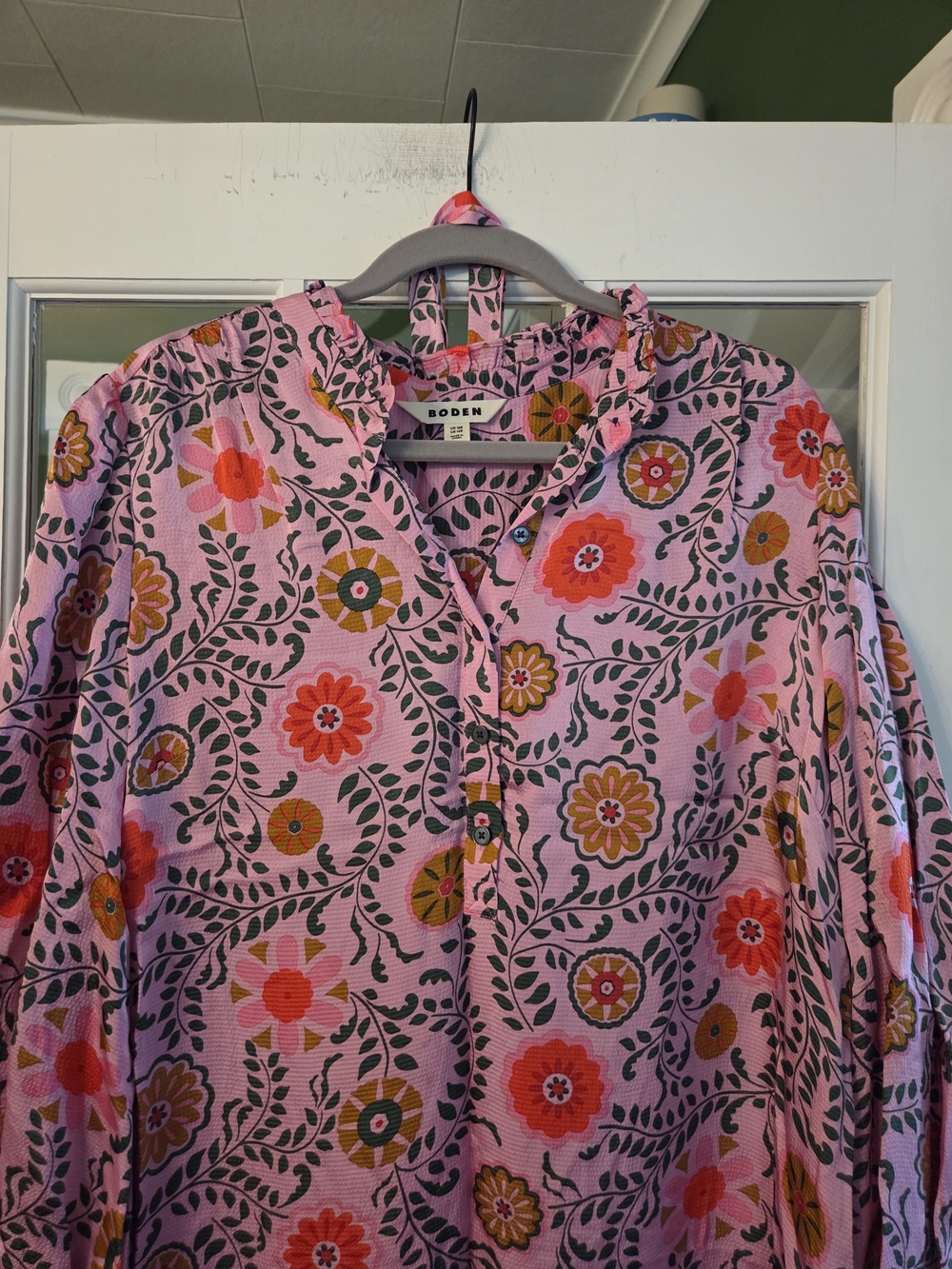 Boden Pink Floral Belted Midi Satin Dress - Size 14 - Picture 10 of 12